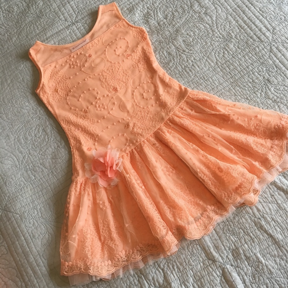 Girls Peach Floral Lace Party Dress Pre- Mattel American Girl